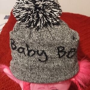 Gray and Black Baby Beanie with Pom Pom